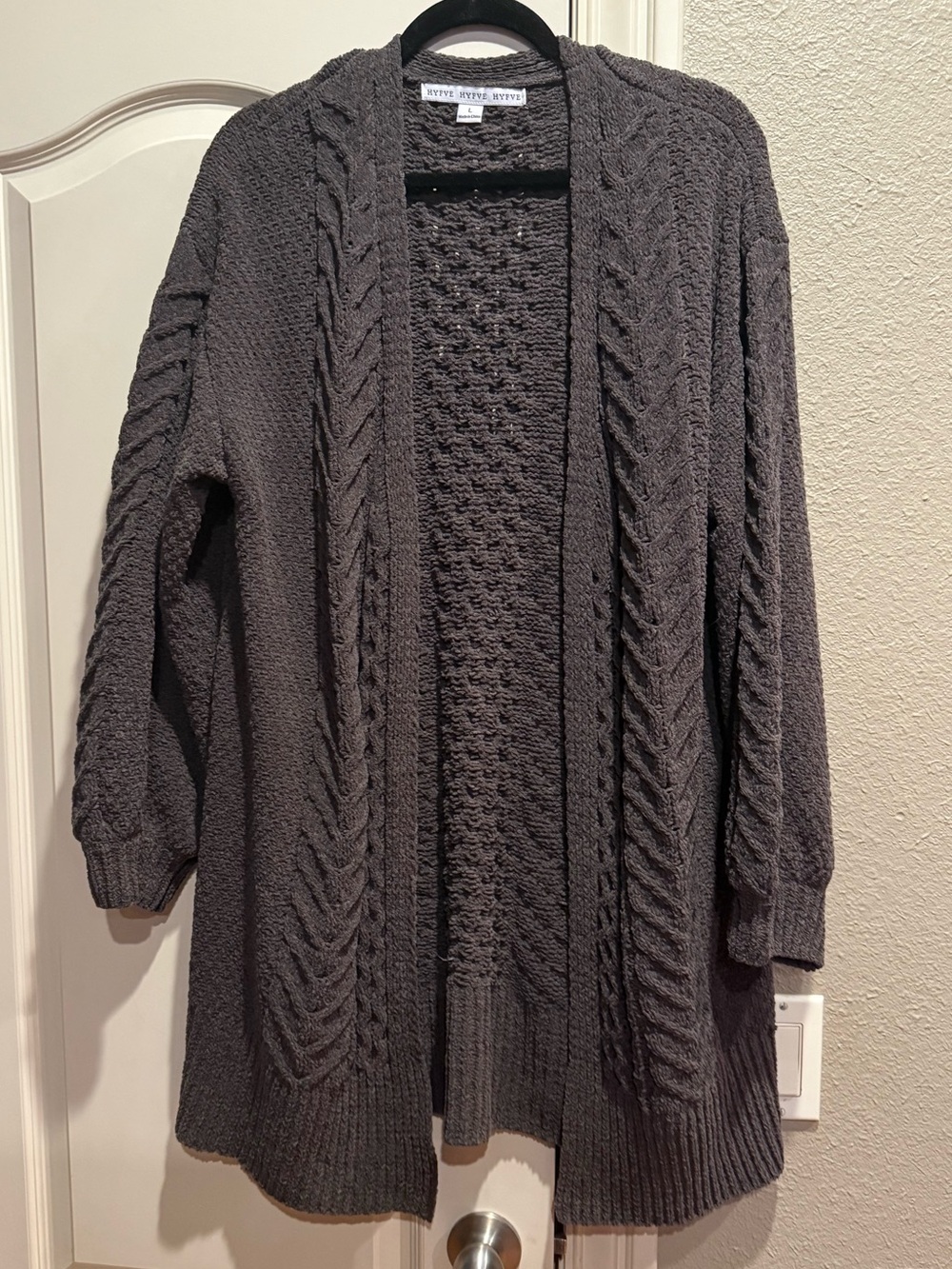Hyfve Dark Brown Charcoal Chenille Knit Open-Front Cardigan